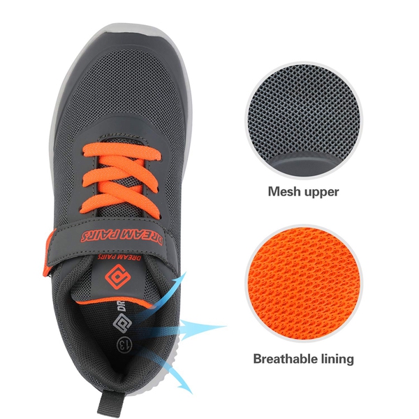 [EZ-Ons BreezeRunners] Breathable And Lightweight Kids Running Sneakers - GREY ORANGE - 2
